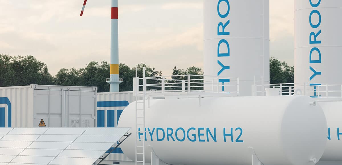 energy storage system with hydrogen storage compartment, wind turbines, solar panels and li ion battery container